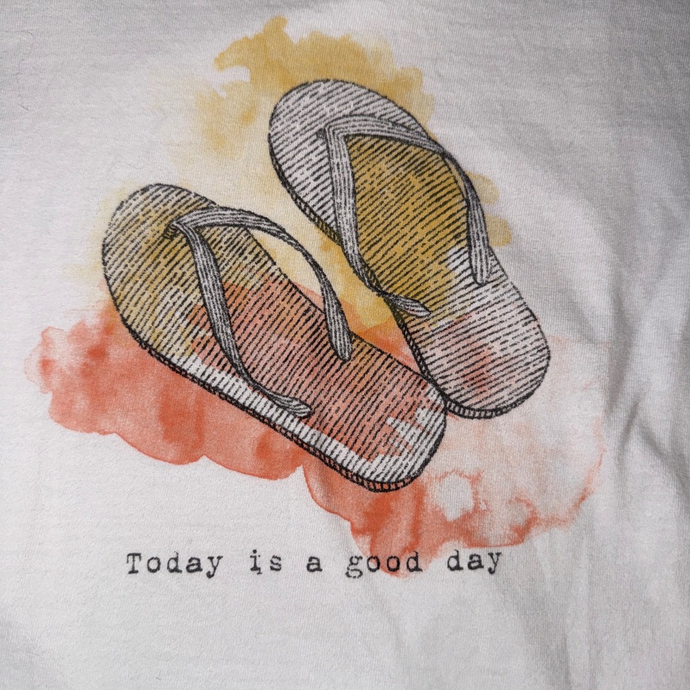 Life is Good Womens classic Tee Shirt V‎ Neck Flip Flop Graphic White Medium